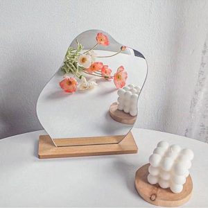 Irregular Mirror with Wood Stand