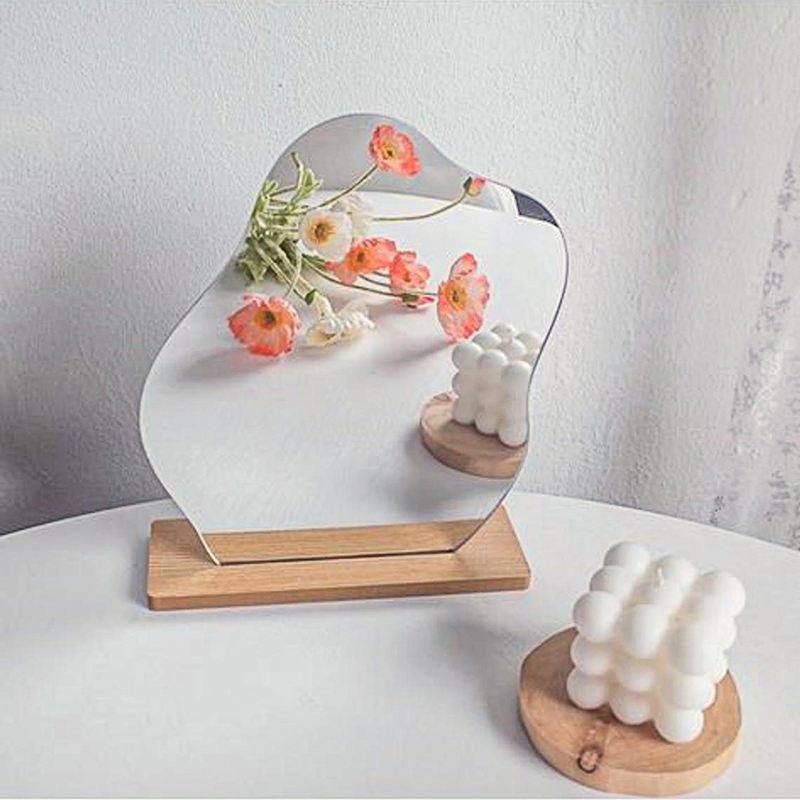 Irregular Mirror with Wood Stand
